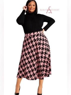 Ashley Stewart Pink and Black Houndstooth High Waist Skirt, Size 18/20, NWT